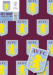 Aston Villa FC Lot de 2 feuilles de papier cadeau avec 2 étiquettes Motif football Aston Villa