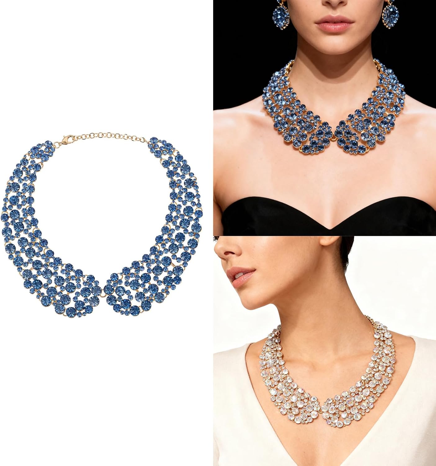 Versatile Rhinestones Layered Necklace Sparkling Accent Piece Comfortable For Extended Wear Lightweight Alloy Choker Necklace