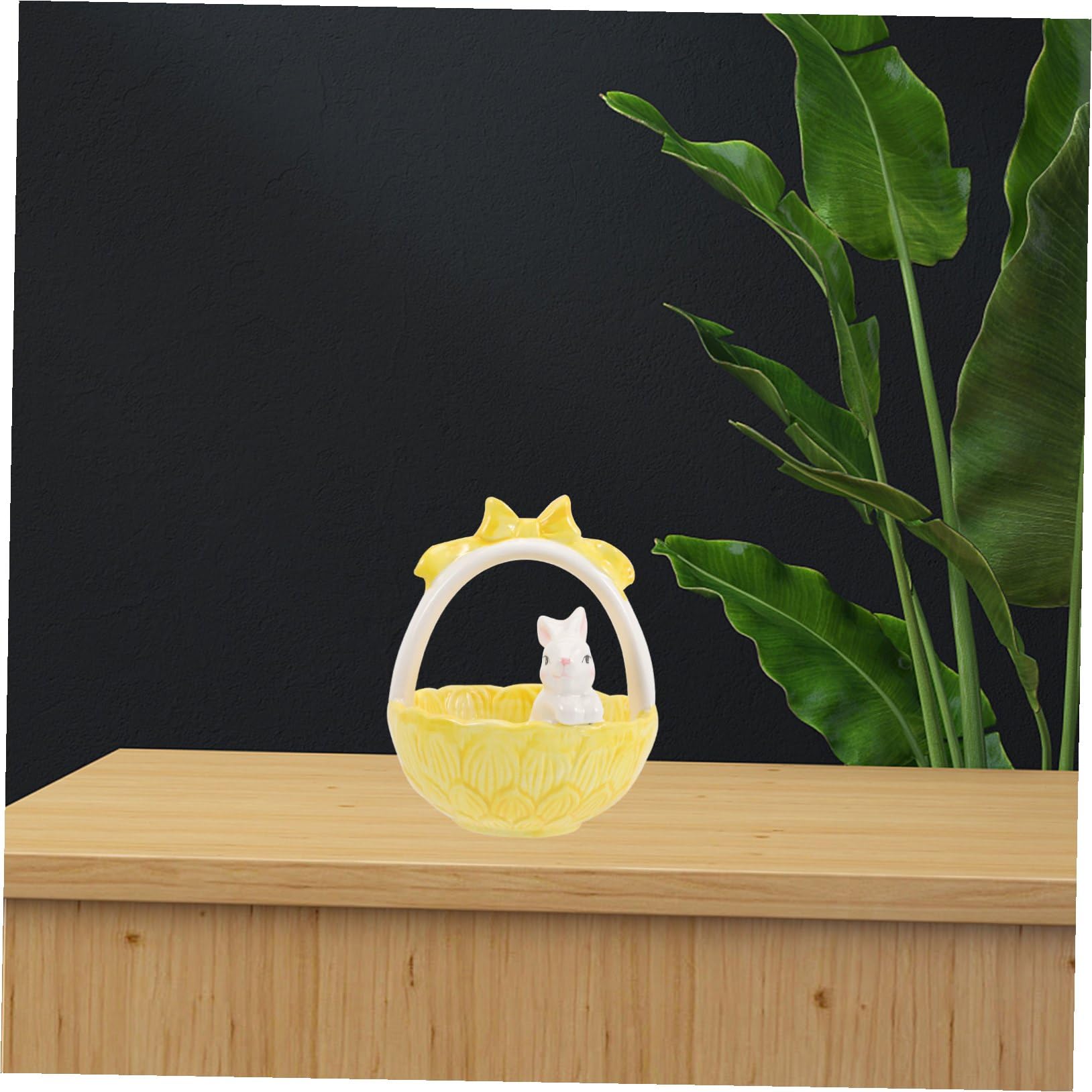 CLISPEED Decorazione Coniglio di Pasqua in Ceramica a Forma di Cestino, Ornamentale per Casa e Giardino, per Festa di Pasqua e Arredamento Tavolo