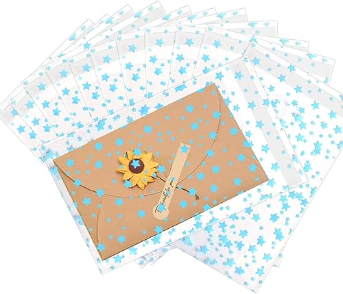 Miniatura 94 de COQOFA 100 bolsas de regalo de estrella rosa de 7 x 12 pulgadas, bolsas de regalo de celofán, bolsas de regalo de fiesta, bolsas de plástico Rosado