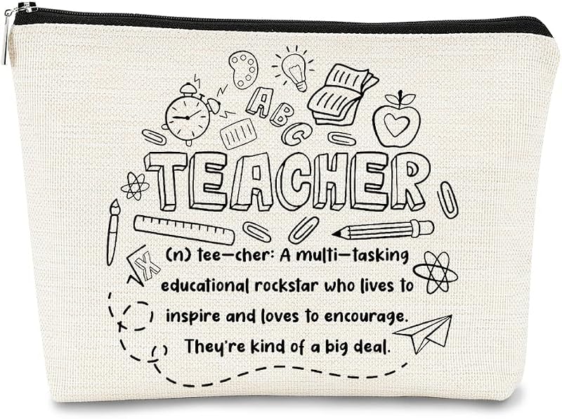 Necessaire retangular BARPERY Teacher C com zíper, estampa de letras, 20,07 x 19,05 x 0,76 cm