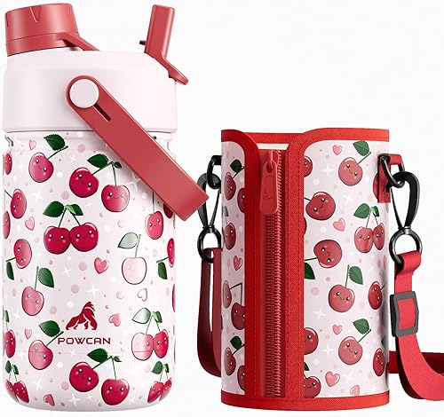 Miniatura 57 de POWCAN - Botella de agua con aislamiento de 18 onzas, con tapa de boquilla y pajilla 2 en 1, fría 24 horas, a prueba de fugas, apta para portavasos