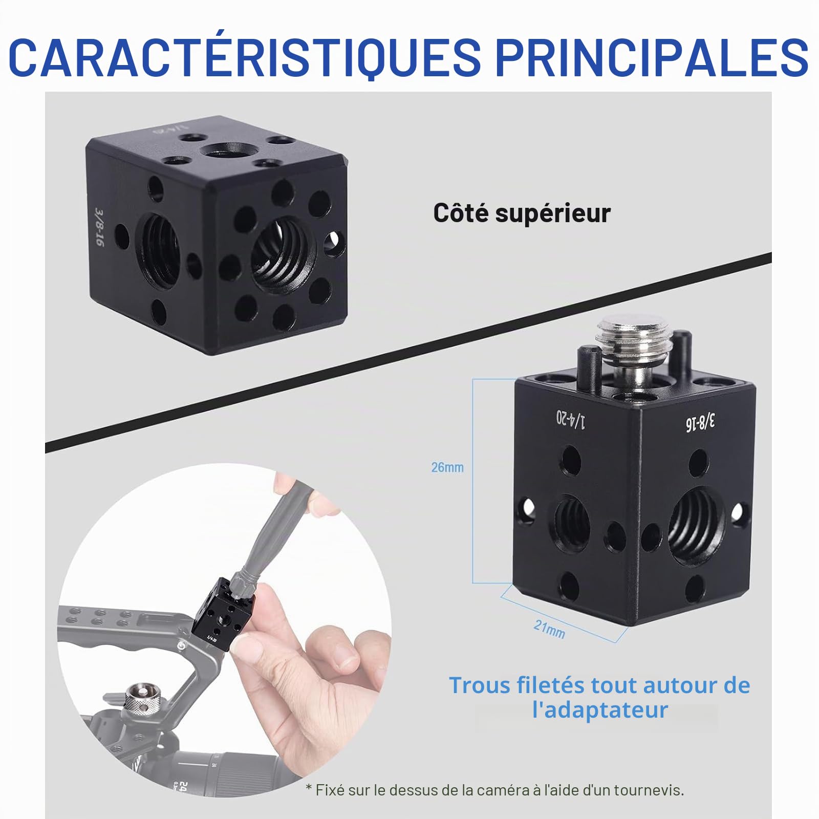 NICEYRIG Extension de support pour appareil photo pour trou de localisation ARRI, adaptateur convertisseur de cage DSLR 5 en 1 pour bras magique à rotule, bras de friction, adaptateur griffe, pince de