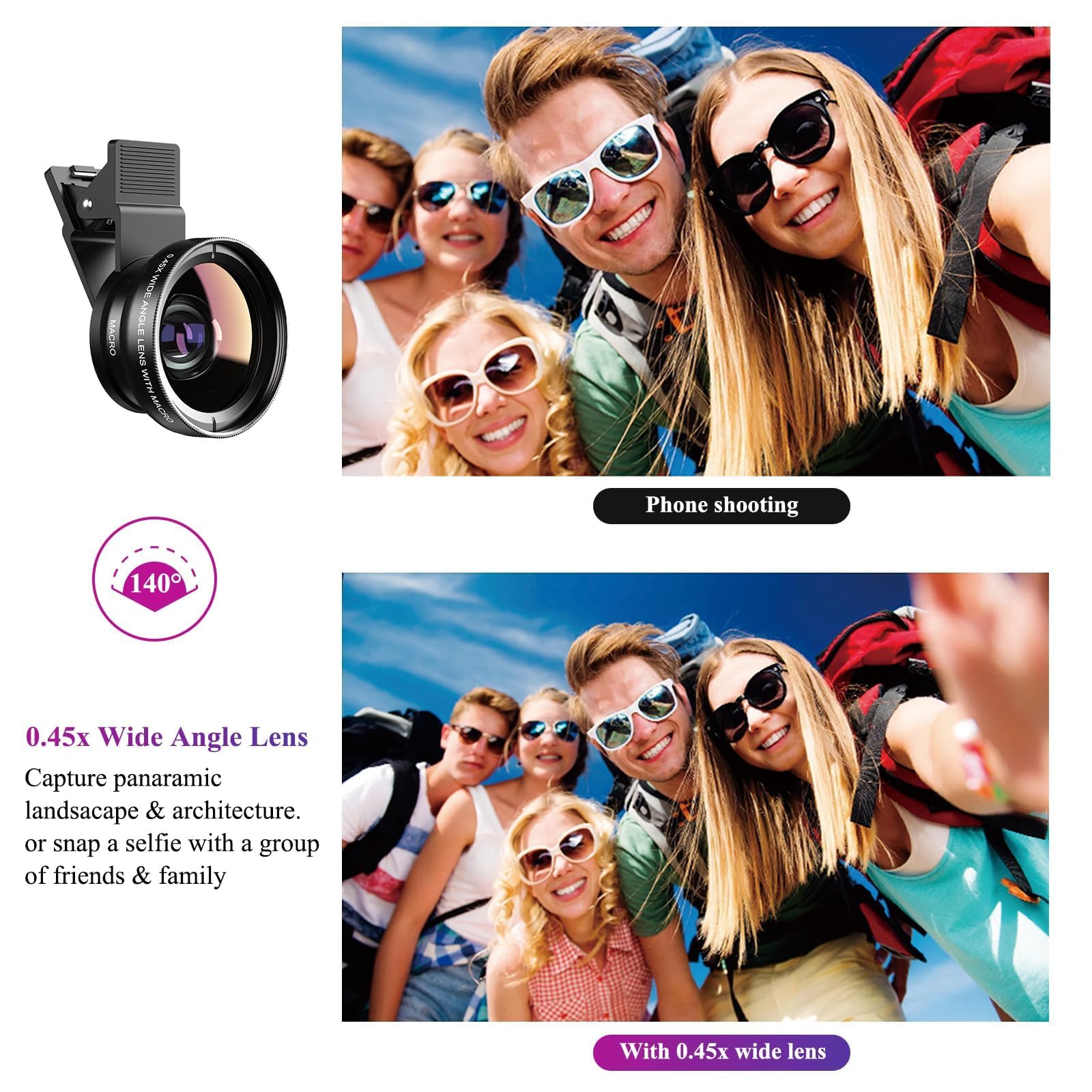 Objectif Telephone Portable universels, 2 en 1 Objectif pour téléphone, Macro 12,5 x, Objectif Grand Angle 0,45x, Macro Lens, pour la Plupart des Smartphones