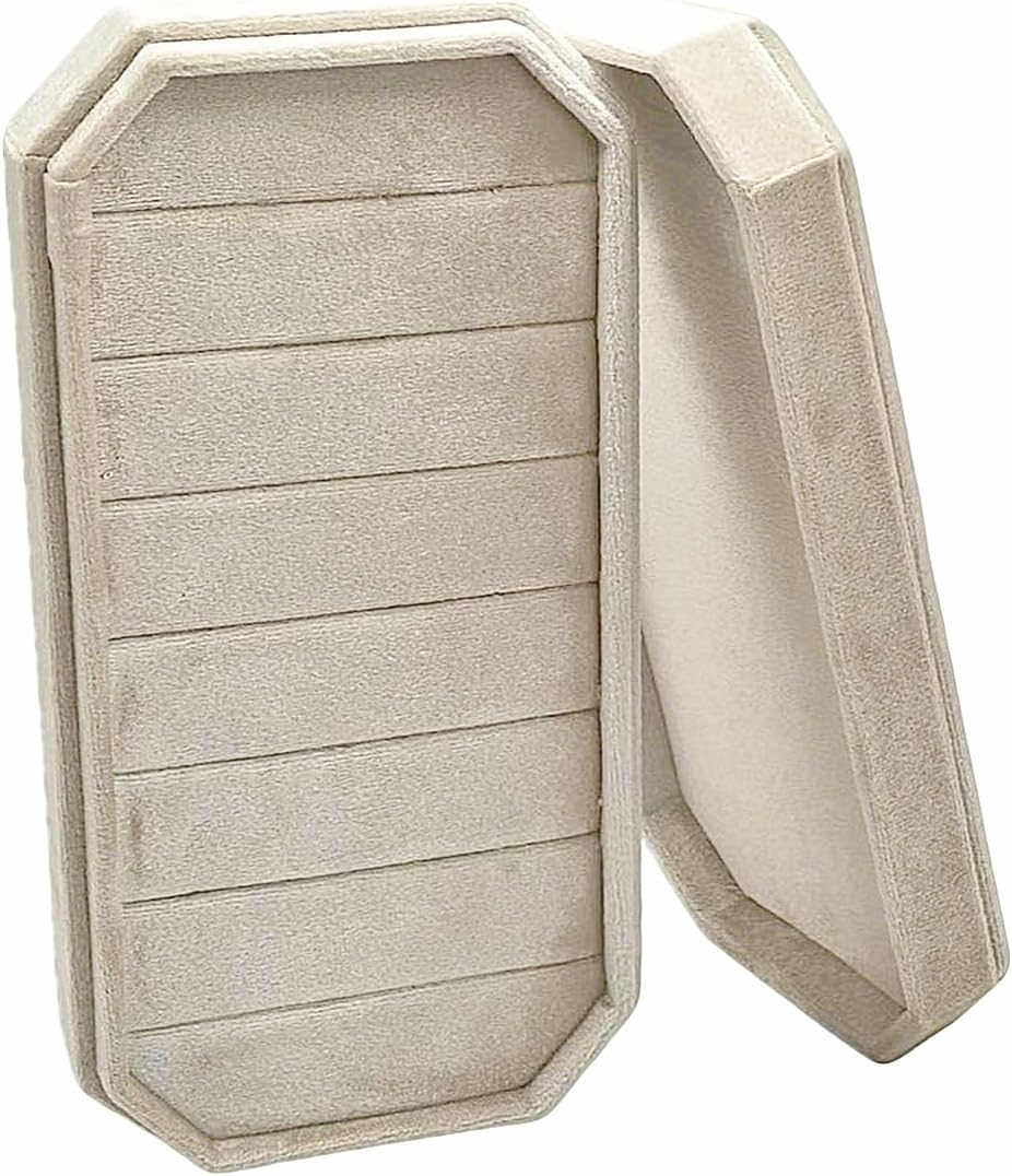 Velvet Ring Organizer Box - Ring Jewelry Box for Rings Earring, Jewelry Tray Rings holder Display Case for Girl Women (8.07"x4.13"x2.16") -PRB024-Beige
