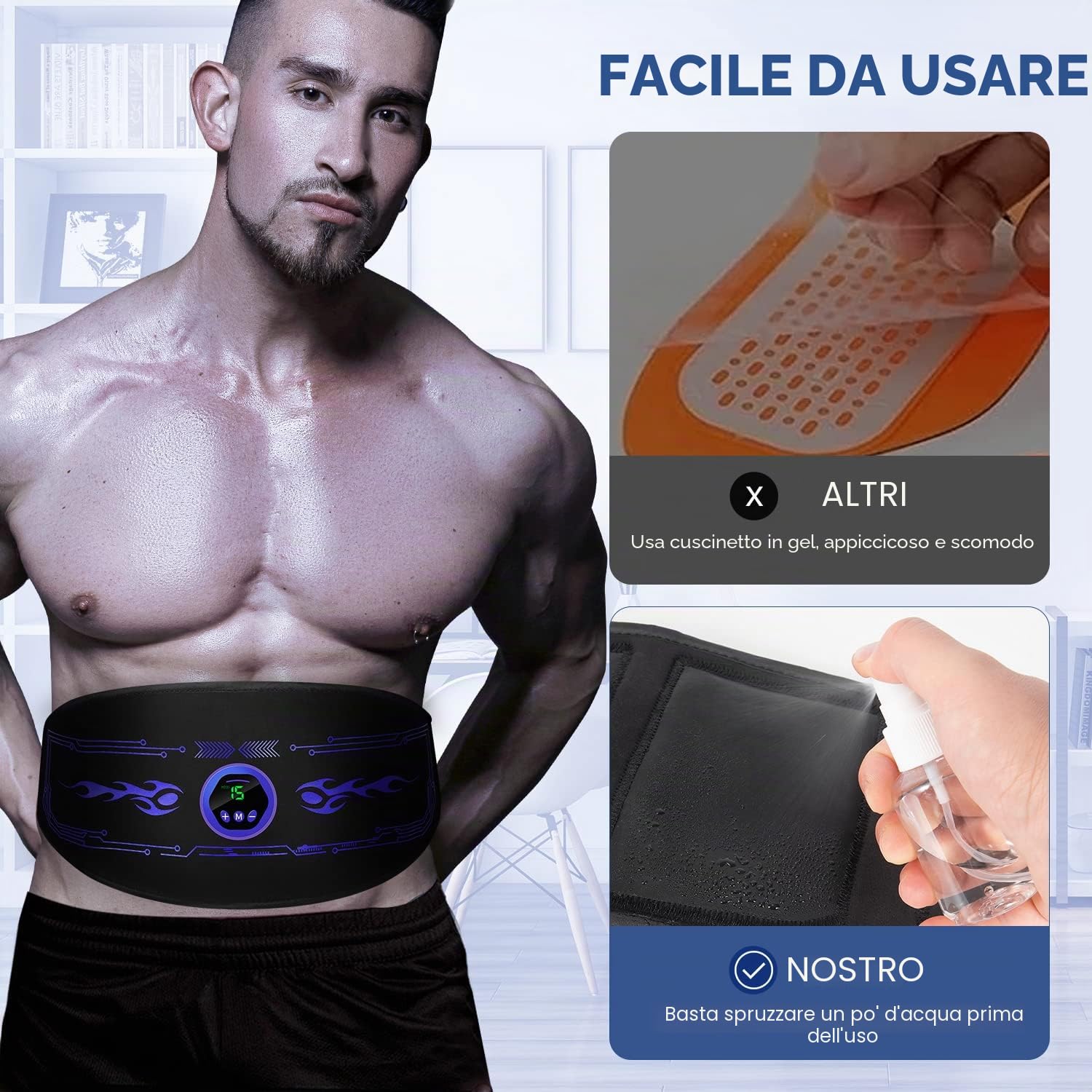 Elettrostimolatore Muscolare, Aggiorna EMS Suscolo Addominale Stimolatore, Elettrostimolatore per Addominali con USB Ricaricabile - Non è Necessario Utilizzare Cuscinetti in Gel