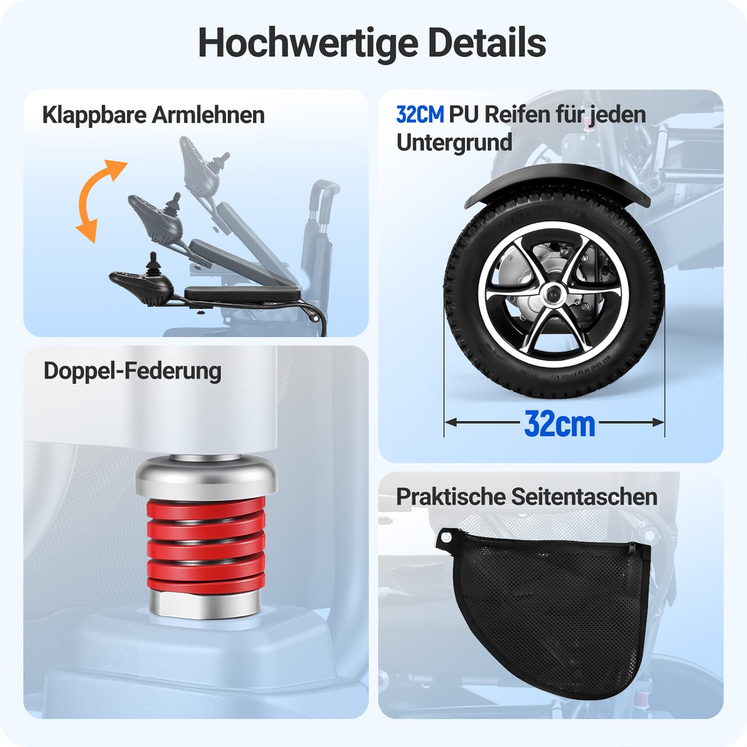 Wefree Elektrischer Rollstuhl Faltbar Leicht, 40 km Reichweite, 500 W Dual-Antrieb, 47 cm Sitzbreite, Kompakt faltbar in 3 Sek., Abnehmbarer Lithium-Akku, Belastbar bis 100KG, für Senioren