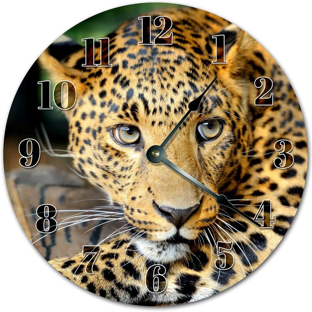 10.5" Jaguar Portrait Clock - Wild Animal Clock - Large 10.5" Wall Clock - Home Decor Clock