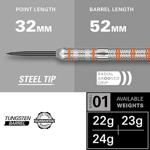 Miniatura 3 de TARGET Darts Raymond Van Barneveld RVB 23G Juego de dardos de punta de acero de tungsteno - 9 ejes de agarre Pro - 9 Pro Ultra Flights - Cartera de