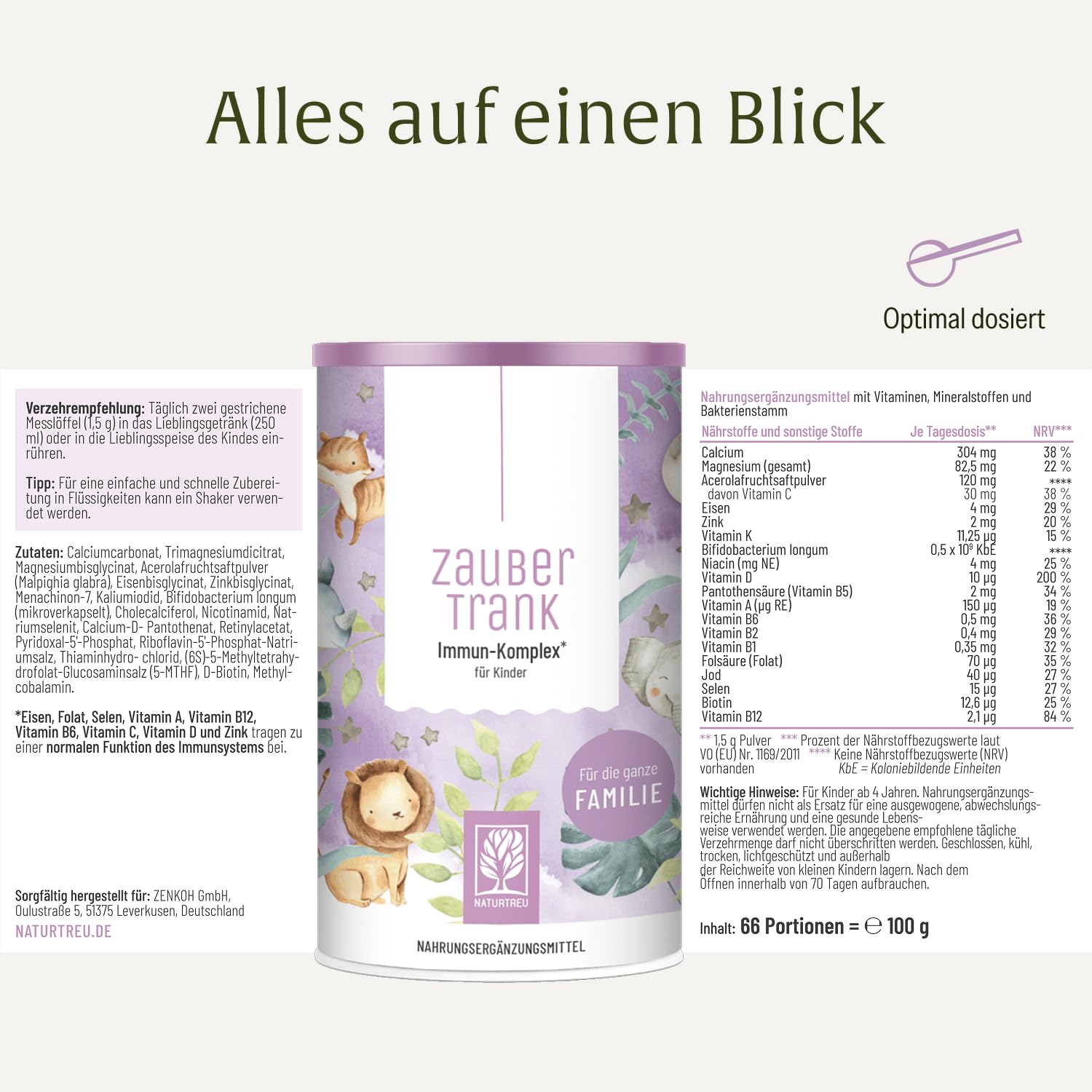 NATURTREU® Kinder Immun Komplex Multivitamin Pulver | 19 Vitamine, Mineralien und Nährstoffe für das Immunsystem stärken Kinder * - Vorteilsbundle 3er Paket - 198 Portionen