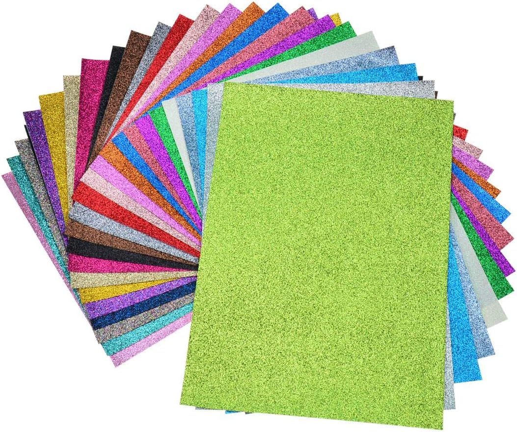 Faux Leather Glitter Canvas Sheets- 24 Pieces Solid Colors 8x12 Inch(21x30cm) Shiny Fine Glitter Fabric Sheets for Bows, Earrings, Hair Accessories Making, 24 Colors and Each Color One Sheet