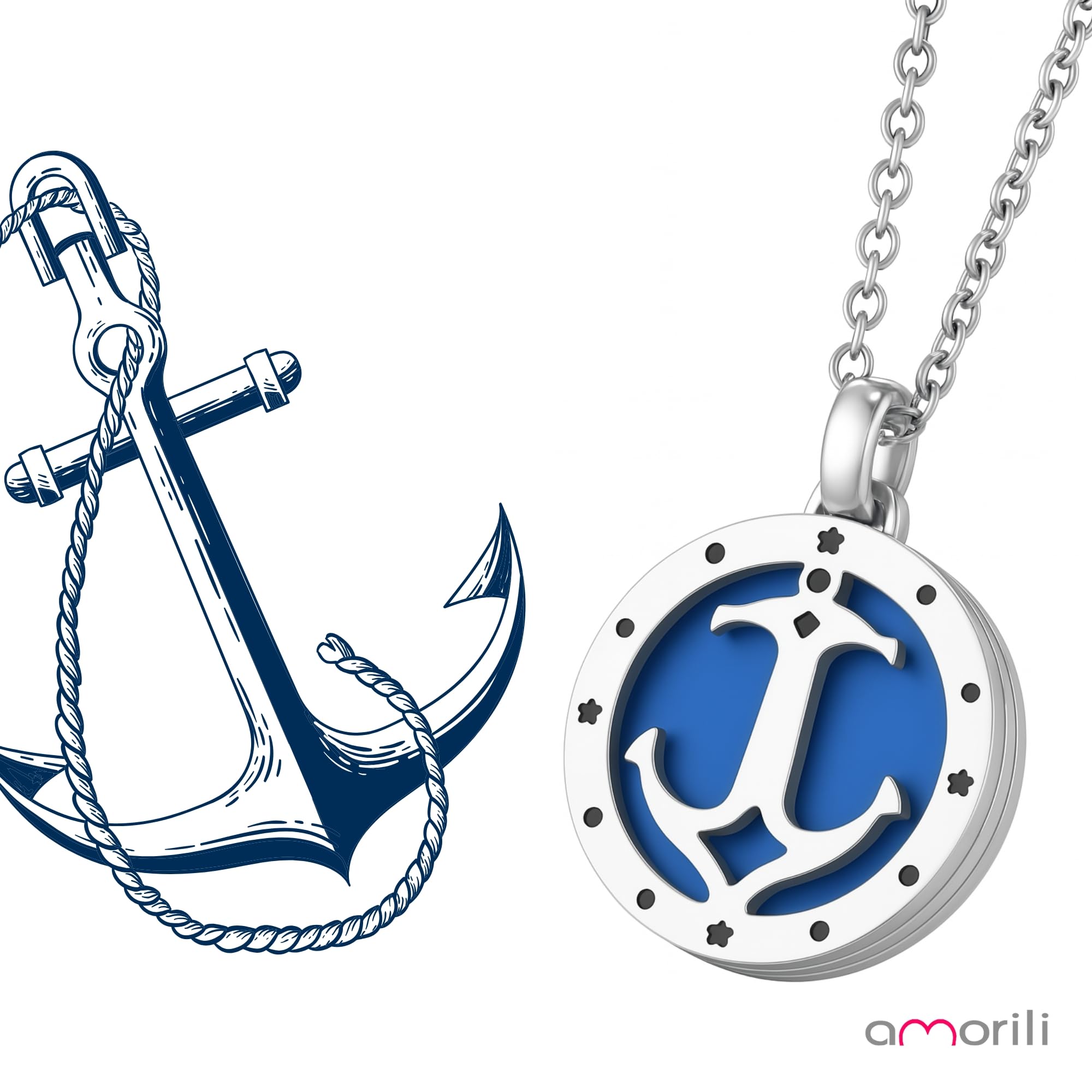 amorili Collana Uomo Acciaio Inox con Ancora e Bandiere Nautiche – Ciondolo Marina Militare Stile Nautico – Idea Regalo Elegante e Sportiva - cll0656b