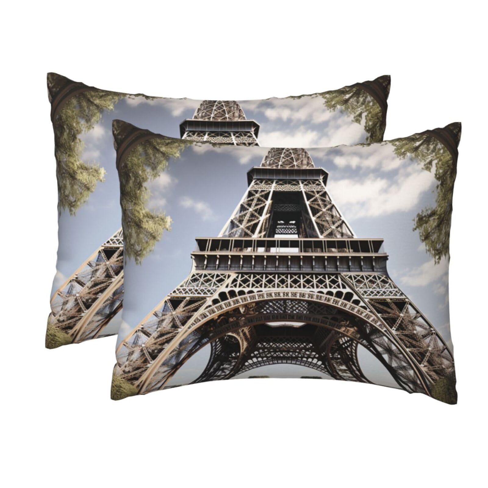 2 Pack Standard Pillow Cases with Hidden Zipper, Soft Breathable Pillow Covers for Hair and Skin, Eiffel Tower French Paris Monument Pillowcases 20"x26" Bed Pillow Protectors Cover for Sleeping Gifts