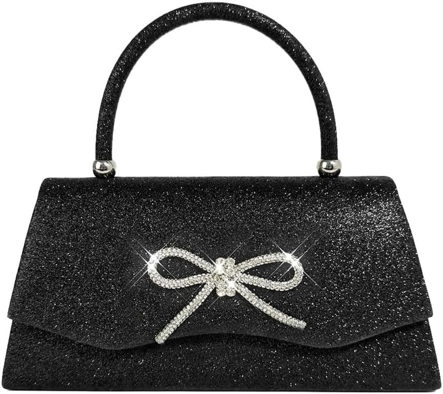 WOMGKDA Womens Glitter Rhinestone Evening Bag Sparkly Bow Clutch Purse Wedding Party Prom Cocktail Handbags, Black-w