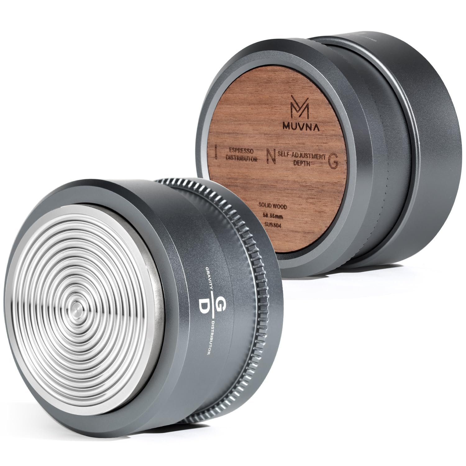 58.5mm Espresso Tamper, Slow Rebound Coffee Tamper with Stainless Steel Ripple Base, Compatible with All Over 58mm Blttomless Portafilters (Silver), MUVNA,Tamper-58