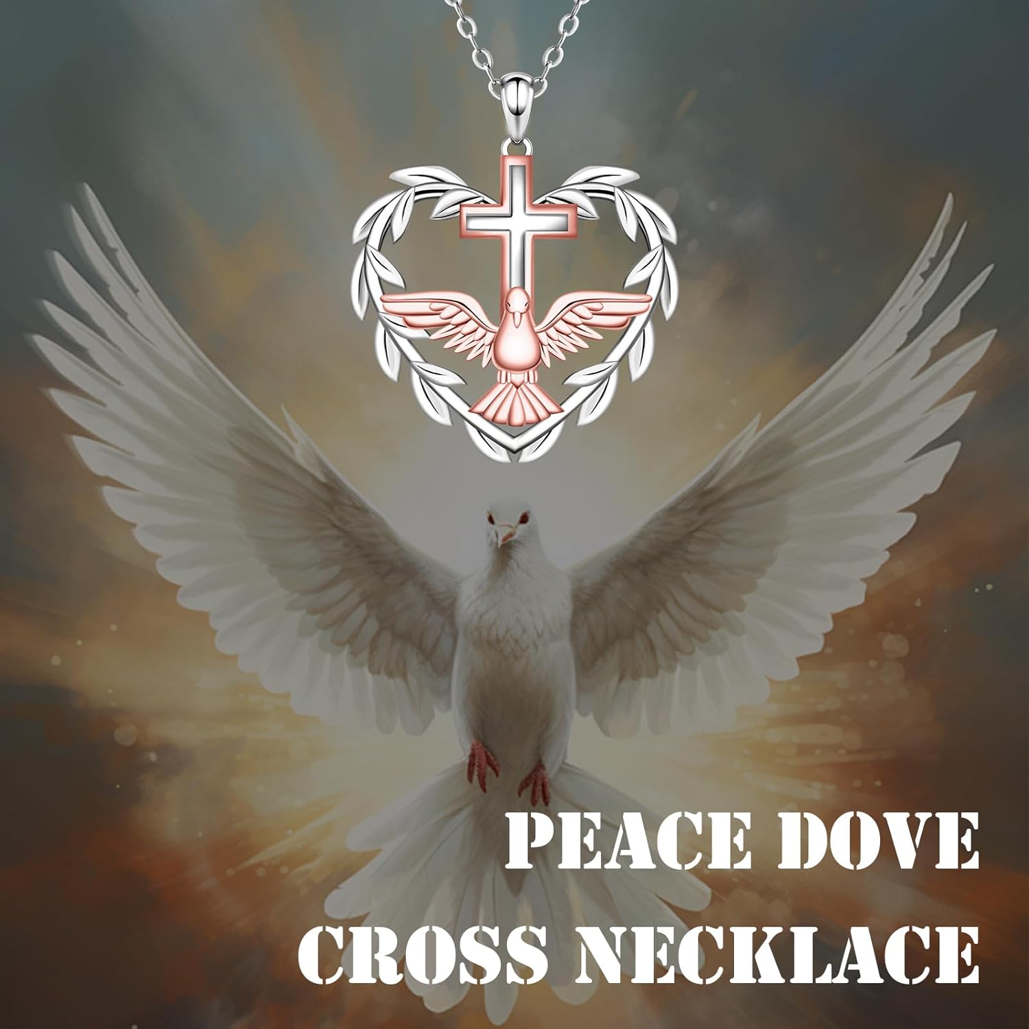 Peace Bird Necklace for Women - 925 Sterling Silver Olive Leaf Peace Dove Necklace Pendant Cross Jewelry Gift - Image 4
