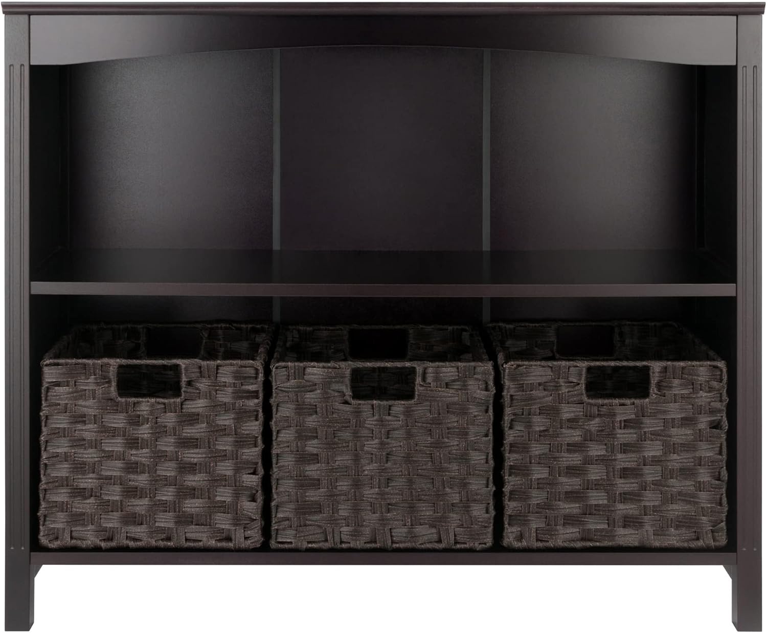 Winsome Wood Terrace 4-Pc Storage Shelf with 3 Foldable Woven Baskets - Walnut and Chocolate