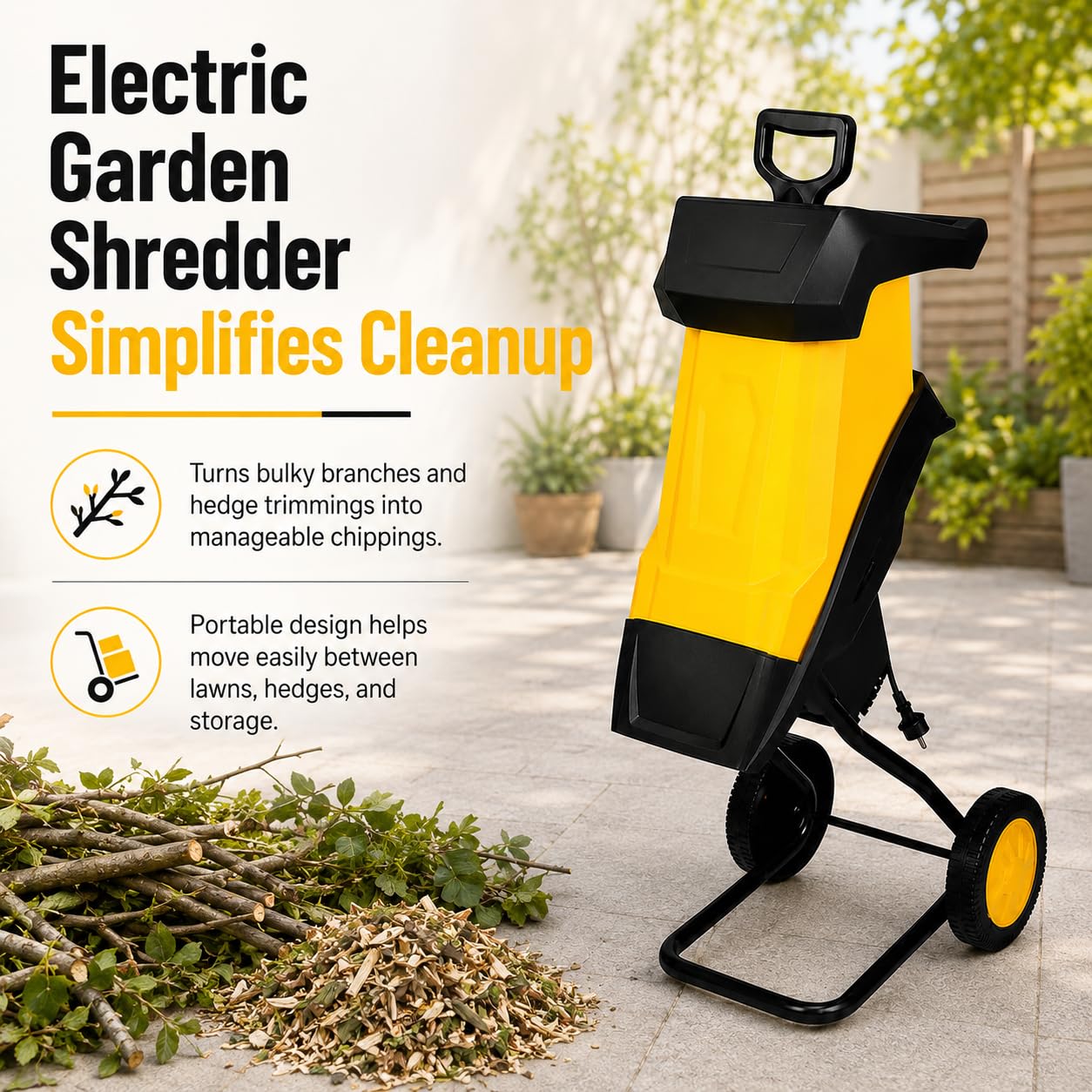 Trituradora de jardín eléctrica, trituradora de madera portátil de doble hoja