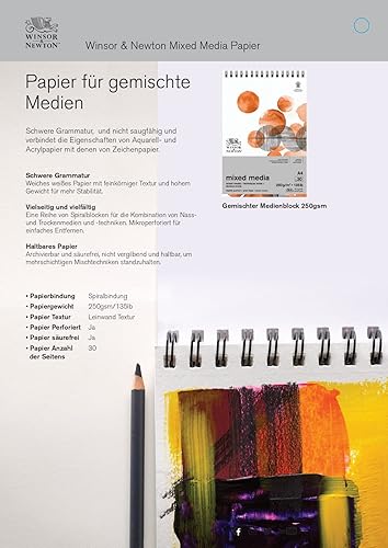 Miniatura 6 de Winsor & Newton Bloc de medios mixtos profesional, 7" x 10", 30 hojas, 250gsm, blanco
