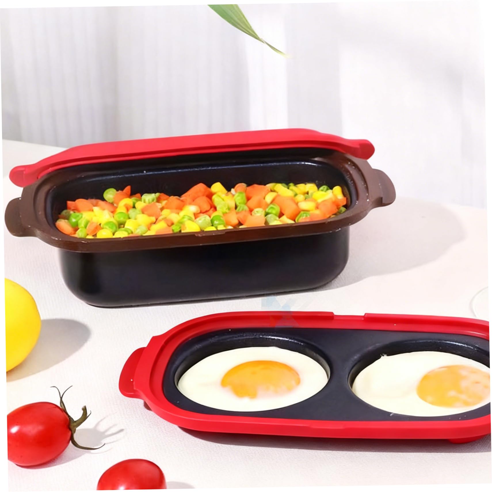 Cuociuova per microonde e padella grill per microonde con coperchio Pentole antiaderenti per grigliare, rosolare e friggere verdure, panini carne