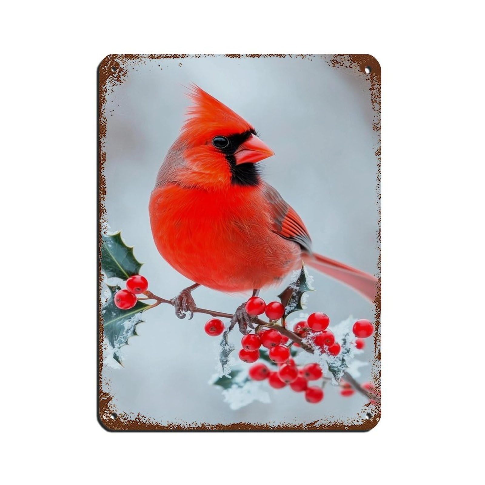 Red Cardinal Photograph, Nature Art Poster Retro Poster Metal Tin Sign Chic Art Retro Iron Painting Bar People Cave Cafe Family Garage Poster Wall Decoration 12x16inch(30x40cm)