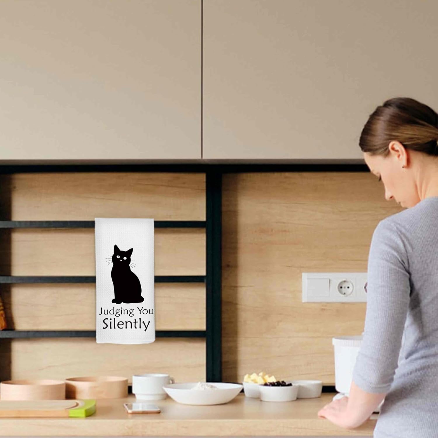 Funny Black Cat Kitchen Dish Towels 16x24 Inch, Black Cat Lovers Gifts for Women Men, Gifts for Pet Lover, Judging You Silently Kitten Decorative Hand Towel Tea Towels for Kitchen Bathroom image 4