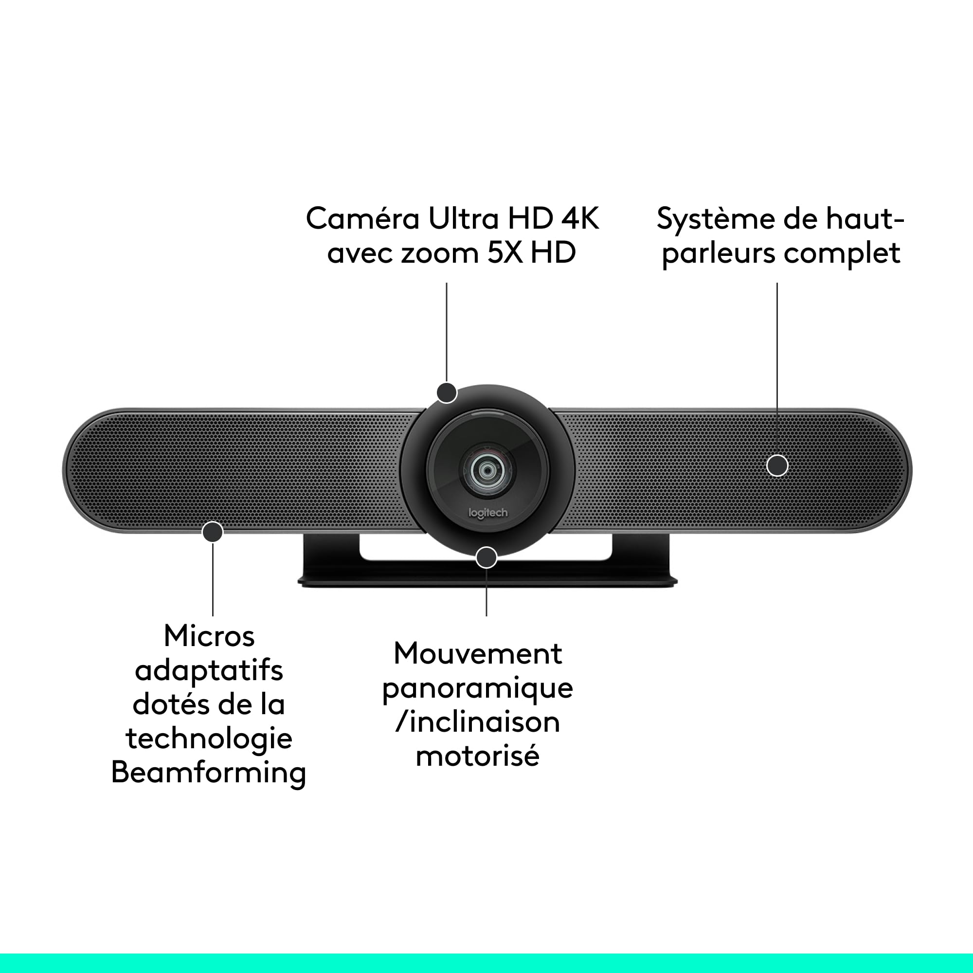 Logitech MeetUp, Système de ConférenceCam, Webcam Visioconférence, Ultra HD 4K/1080p/720p, 3 Microphones/Haut-Parleur Personnalisables, Champ de Vision Etendu 120°, PC/Mac/Portable/Macbook/Tablette