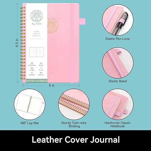 Miniatura 10 de ALLTREE - Cuaderno de cuadrícula con gráfico en espiral, cuaderno gráfico de tapa dura, tamaño mediano A5, cuaderno encuadernado en espiral de doble