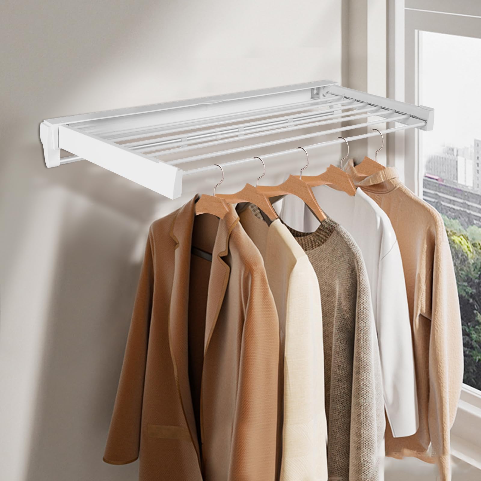 Tendedero de pared, tendedero invisible para montaje en pared, tendedero extensible para baño, balcón, terraza, ahorro de espacio, 80 cm (blanco)