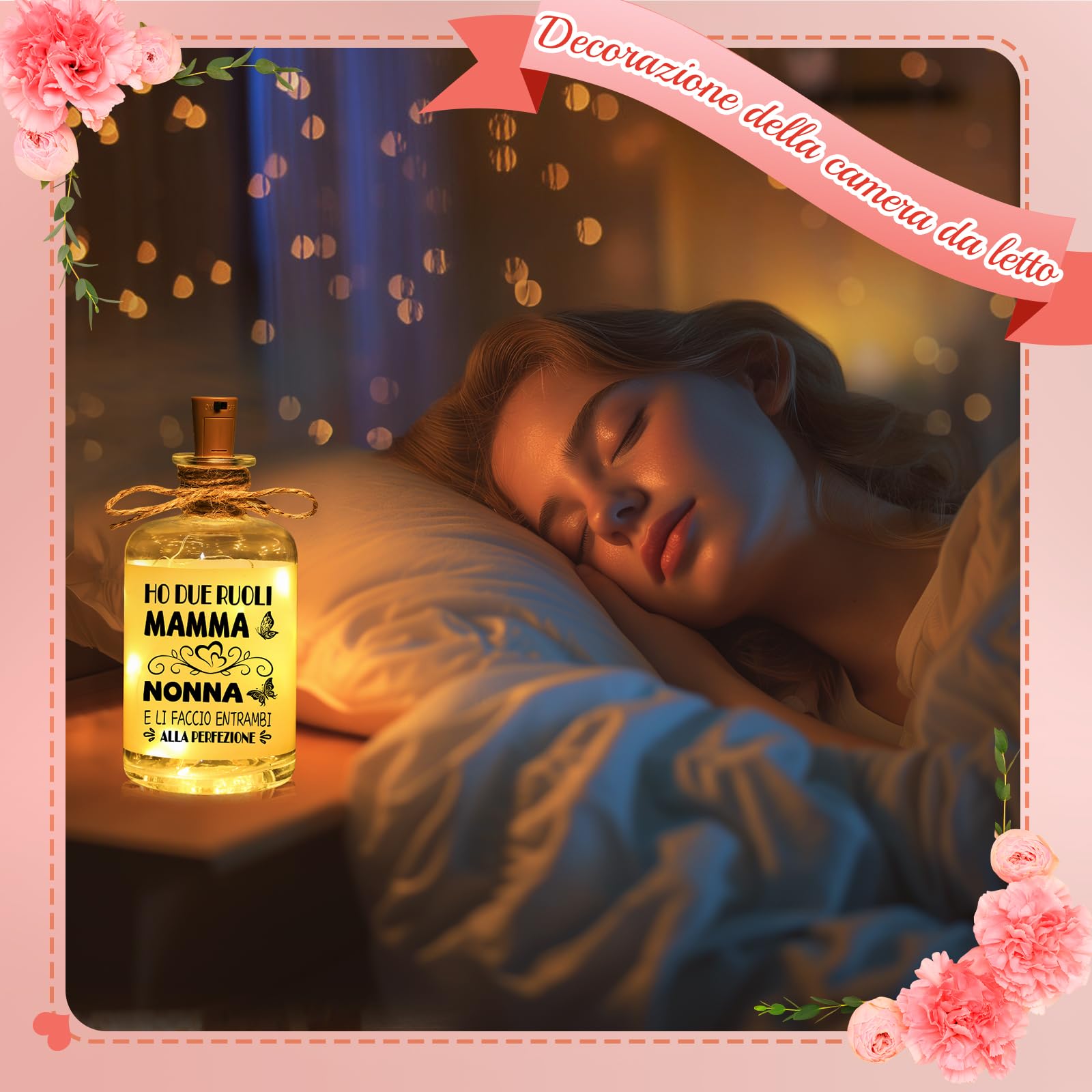 Linkax Regalo Festa della Mamma Idee, Regali per la Festa della Mamma Originali, Luci per Bottiglia Personalizzato con Tappo, Regali Prima Nonna Originale DIY per Decorazione Compleanno