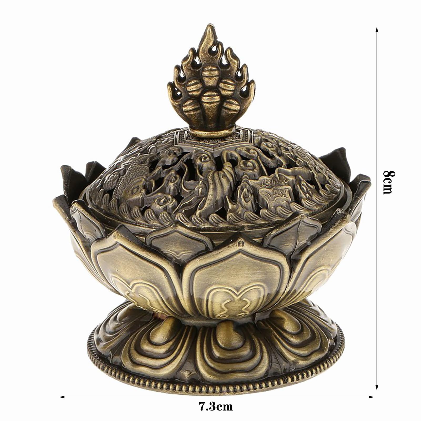 Mosiężna Kadzielnica z Pokrywką, Pojemnik na kadzidło, kadzielnica na węgiel 8 x 7 cm – brąz, kadzidełko, mini kadzidełko z brązu lotosu, akcesoria zapachowe