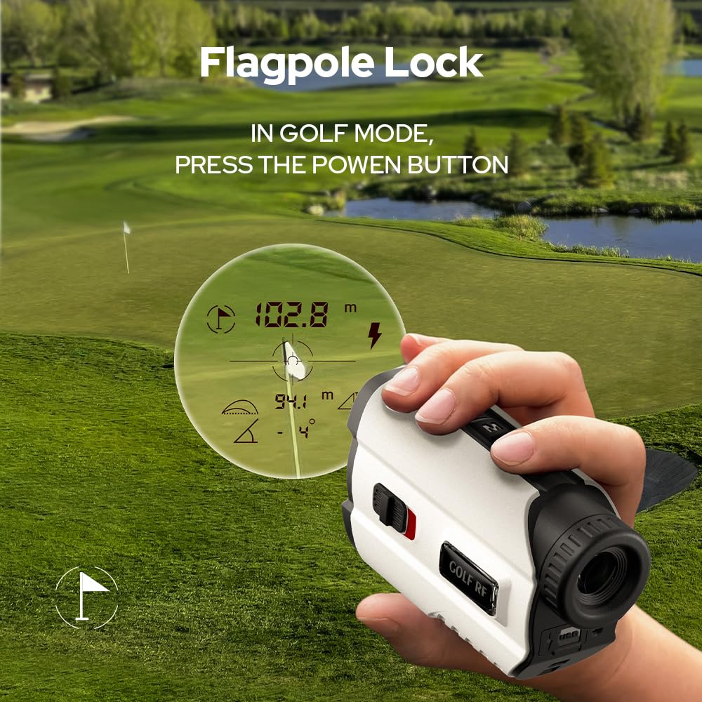 Telémetro de golf con pendiente, buscador de rango de 1200 yardas con vibración de bloqueo de poste de bandera de alta precisión, aumento 7X, batería recargable