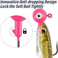 Vista 3 de Alwonder Paquete de 10 cabezas redondas de pesca, ganchos de róbala de lubina, ojos 3D, acero de alto carbono, 1/8-1/2 onzas, cabeza de plantilla