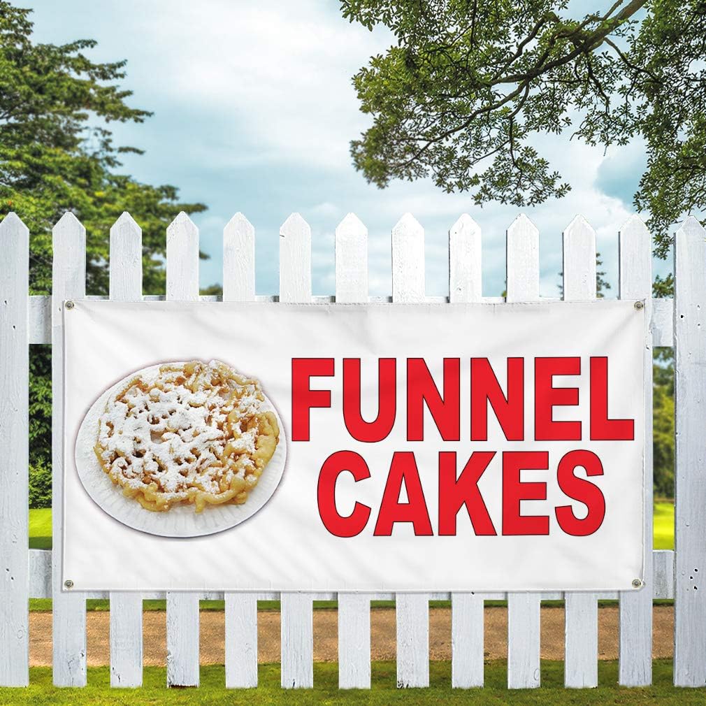 Vinyl Banner Multiple Sizes Funnel Cakes Red Food Bar Restaurant Truck B Restaurant & Food Outdoor Weatherproof Industrial Yard Signs 4 Grommets 24x36Inches