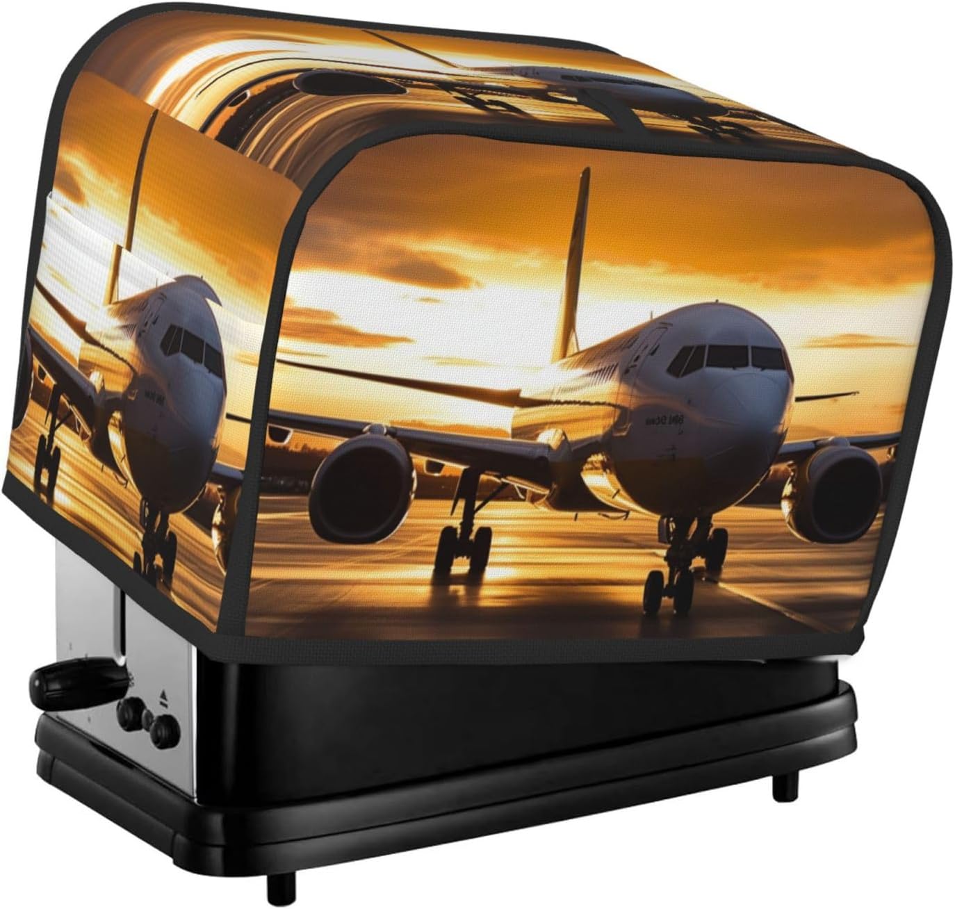Airplane in The Evening Light Toaster Cover 2 slice Kitchen Small Appliance Covers with Pockets Toaster Dust Cover with Top Handle Oven Cover Washable Universal Bread Maker Cover for Kitchen