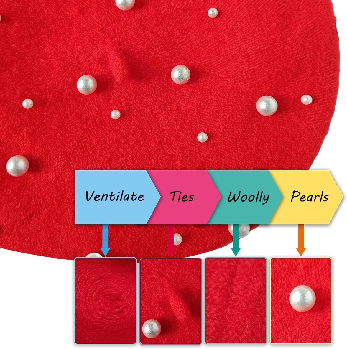 Wool Beret for Women, Classic Starry Pearl Winter Beanie French Hat Artist Painter Solid Color Beret Cap - Image 4