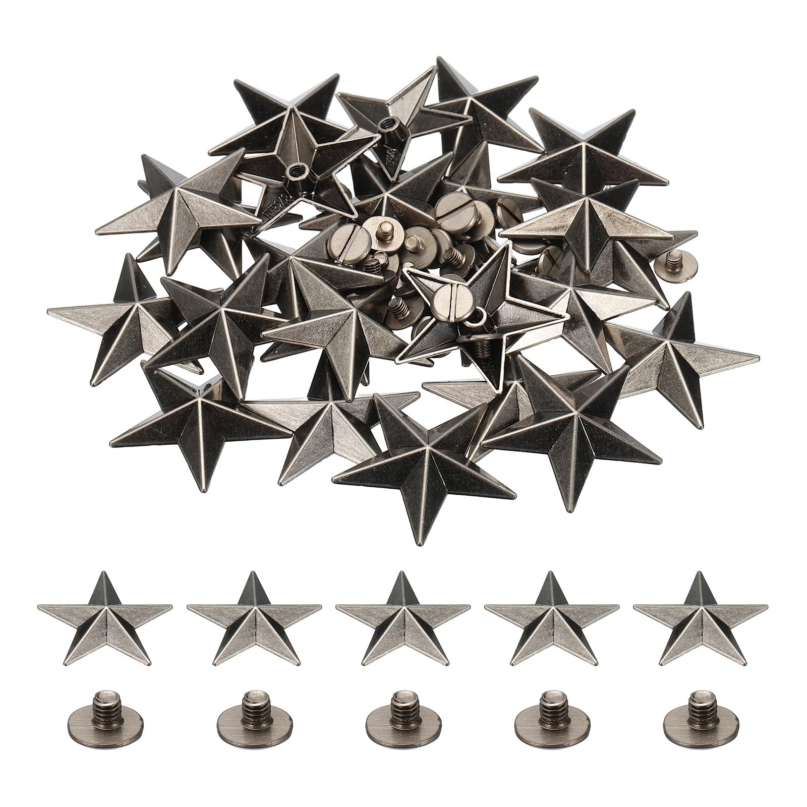 PATIKIL 31mm Star Rivets, 25 Sets Leather Rivets Studs Rivets Double Cap Spikes Rivet for Leather Crafting for Decor Repair DIY Clothing Belts Bags Shoes, Silver Gray