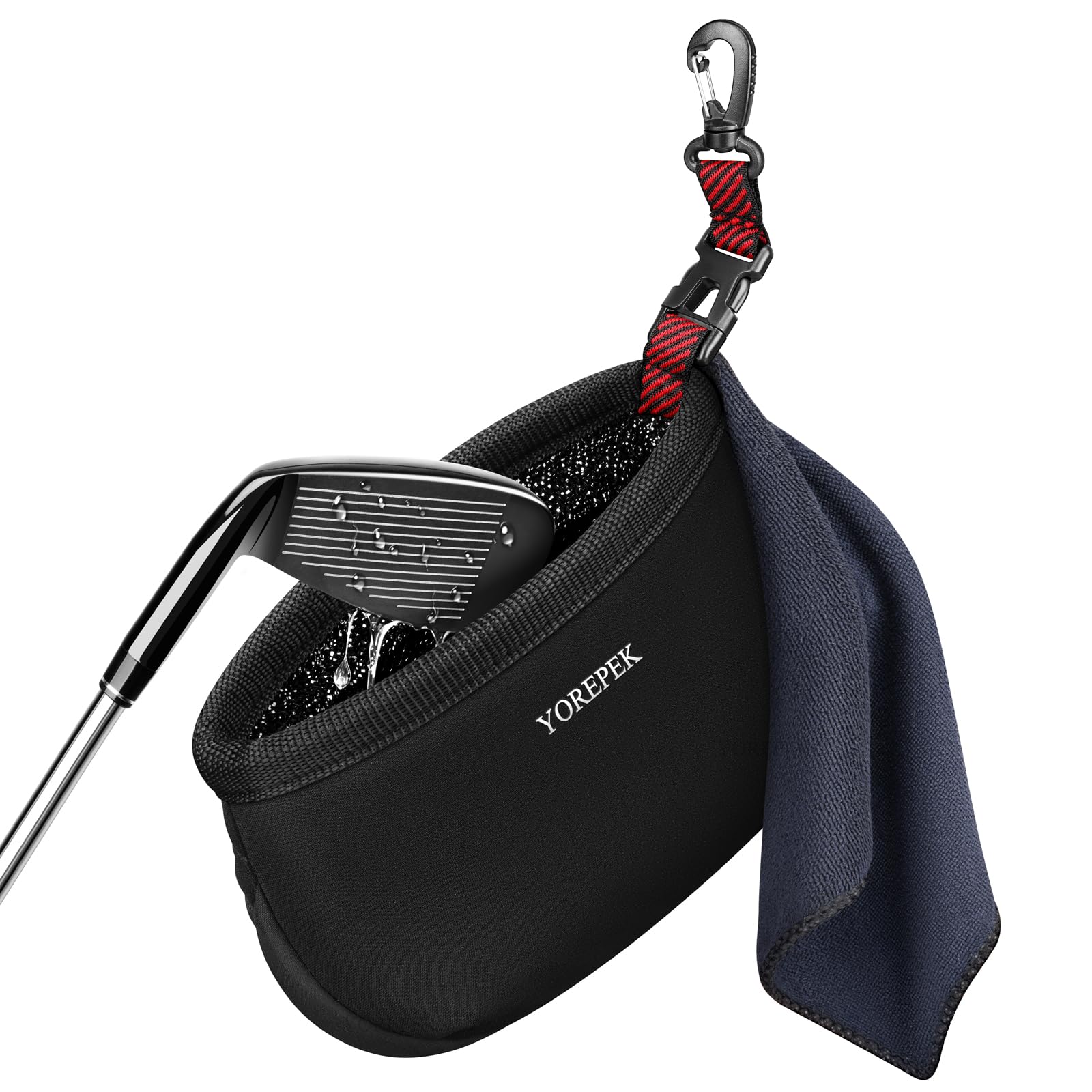 YOREPEK Golf Club Cleaner Bag with Towel, 360° Rotating Clip Golf Ball Washer, Club Washer with Zipper Pocket, Golf Bag Accessories for Men, Golf Gifts, Black