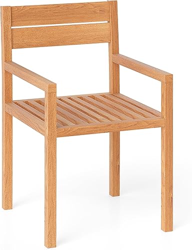 Tangkula Silla de madera de teca para exteriores, sillón de comedor con asiento y respaldo de tablillas, muebles de asiento de madera maciza