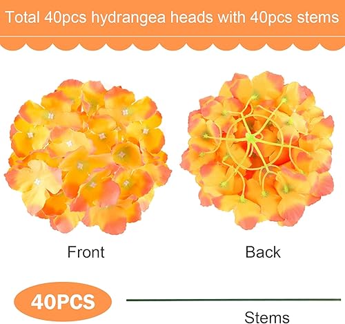 Miniatura 2 de Hananona 40 cabezas de flores artificiales de hortensias de seda burdeos con tallos, flores de otoño falsas rojas para Halloween, boda, centro de