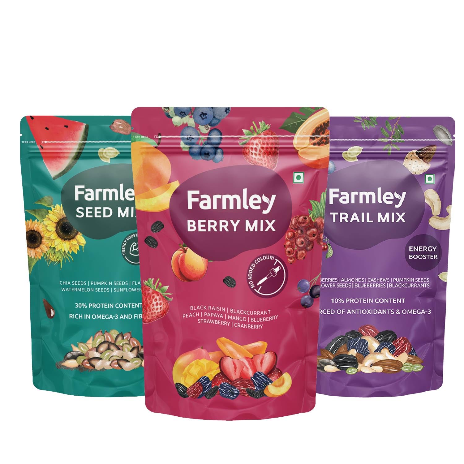 Farmley Mix Dry Fruit Snack Combo 480g (Pack of 3) I Trail Mix 160 g | Berry Mix 160g | Seed Mix 160g | Rich in Antioxidants, Diet Mixes