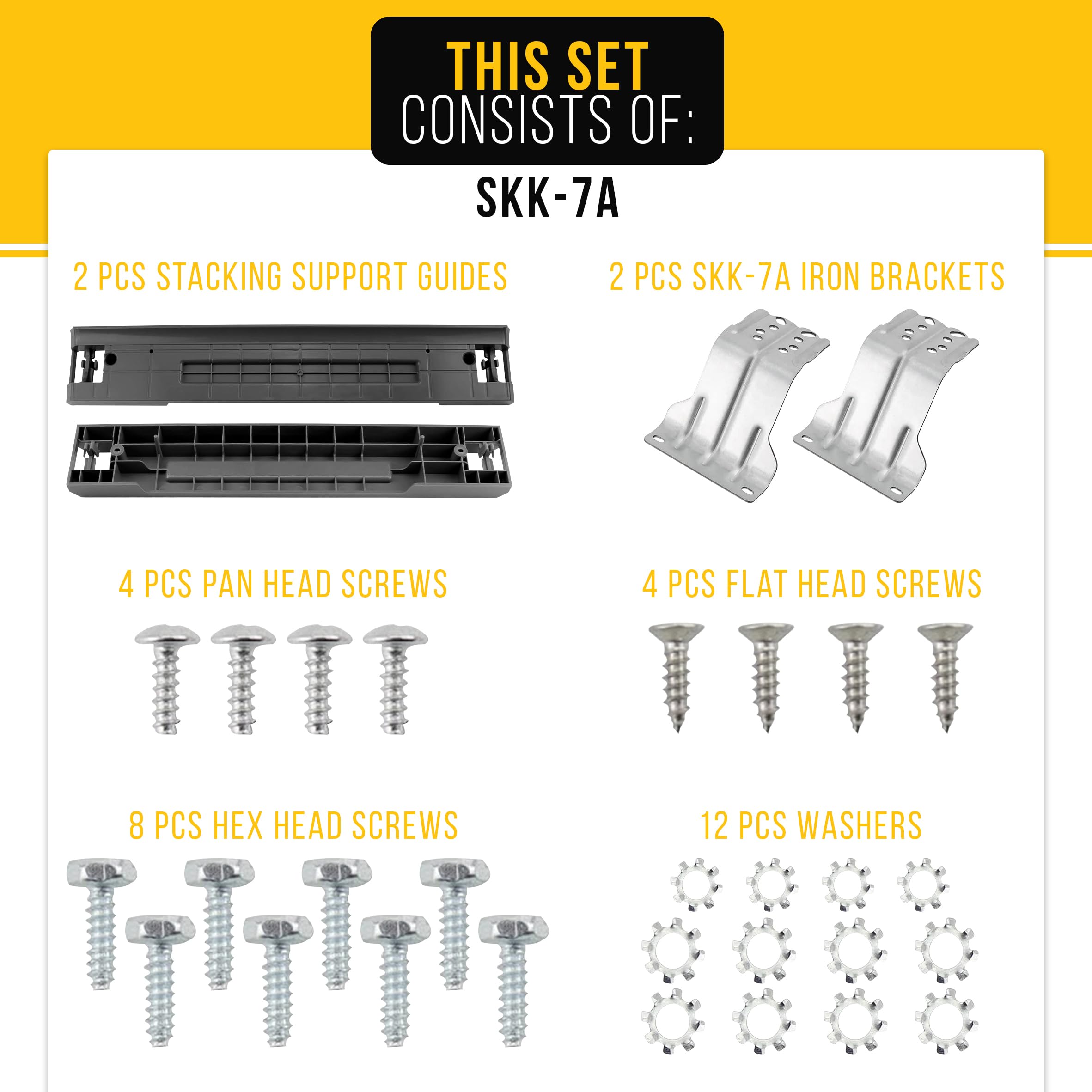 PartsBroz SKK7A Kit de apilamiento de lavandería compatible con Samsung Lavadora y secadora apilable Funciona con 27 pulgadas de carga frontal apilable Ideal para mejoras en el hogar del baño