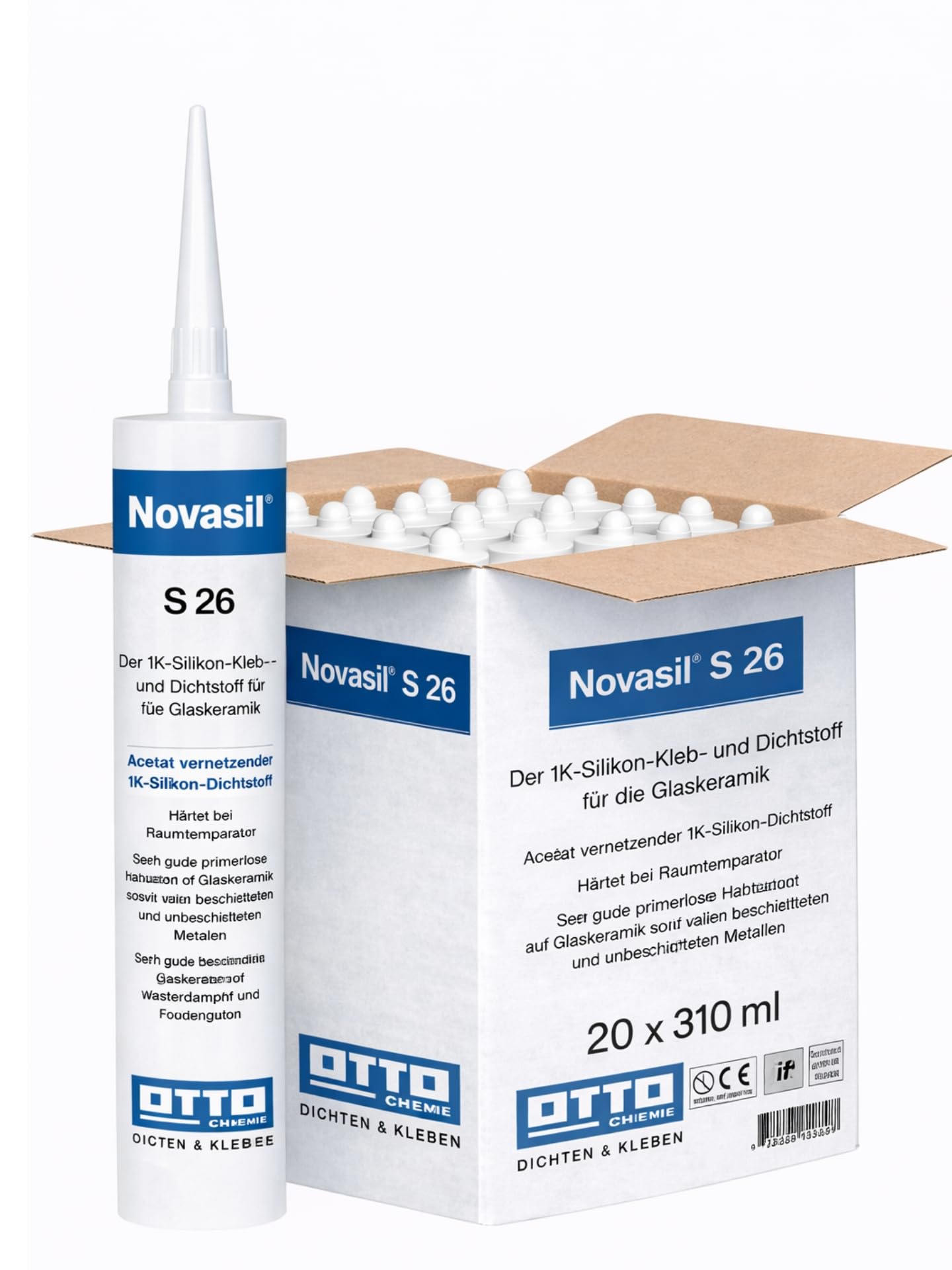 20x Novasil S26 1K-Silikon-Kleb- und Dichtstoff schwarz 310 ml Glaskeramik Metalle Hausgeräte Waschmaschinen Kochmulden hohe Flexibilität wasserdampfbeständig temperaturbeständig -40 bis +180 °C