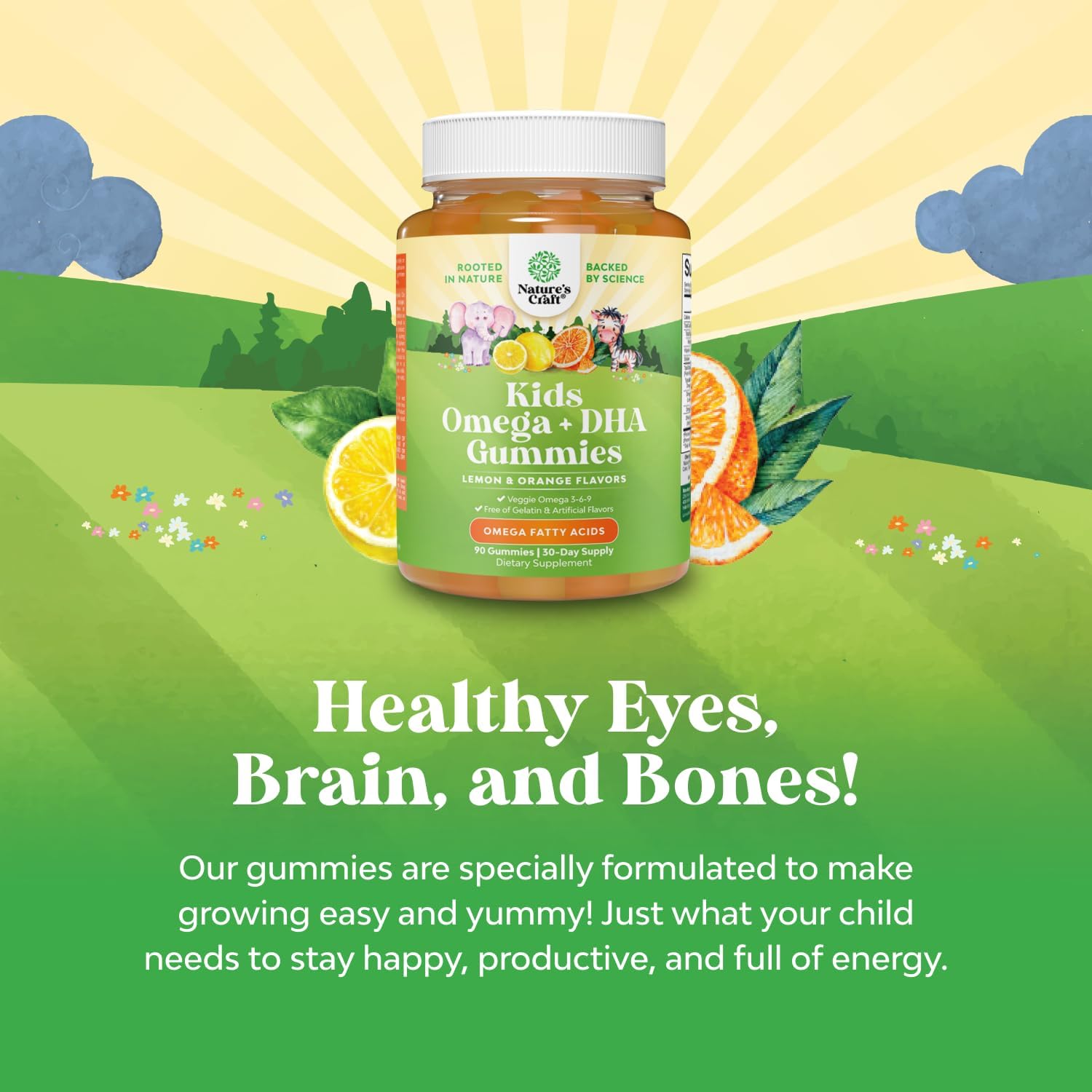 Kids DHA Omega 3 Gummies for Kids - Delicious Fish Free DHA Omega 3 Gummies with Vegetarian 6 9 for Vision Brain & Immunity - Non GMO Supplement Fish & Gluten Free - 90 Count - Image 3