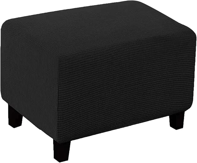 Jiakalamo Square Ottoman Slipcover Stretch Foot Stool Cover Velvet Stretch Footstool Protector Covers Dustproof Check Fleece Sofa Pedal Cover Washable Footstool Chair Slipcover for Home,Black/L