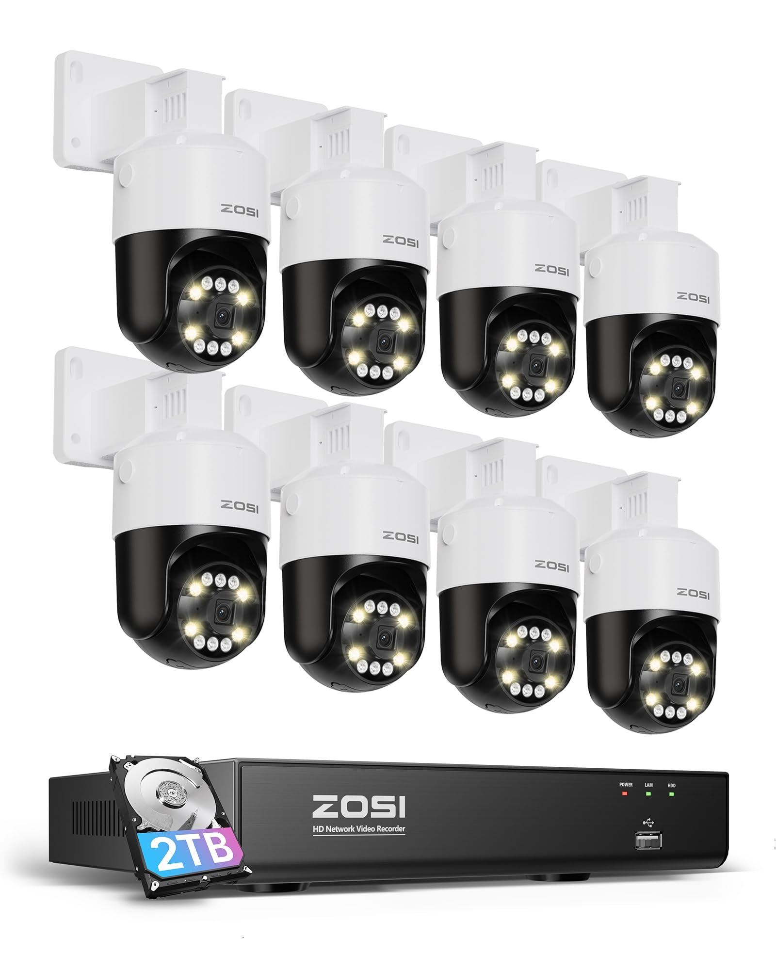 ZOSI 3K Kit Cámaras de Vigilancia PoE Exterior 4K 8CH Grabador NVR 2TB HDD con 5MP Cámara Seguridad IP, Detección y Seguimiento de Persona, Visión Nocturna, Audio Bidireccional
