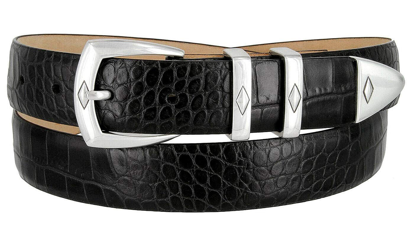 Canyon S5847 Męski designerski pasek do sukienki włoska skóra cielęca 30 mm szerokości, Czarny aligator, 34