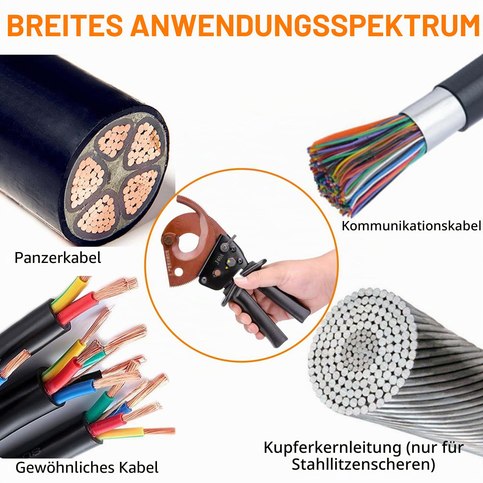 J40A Ratschen Kabelschneideschere, Manganstahl Gear Entmanteler, Industrial Grade Hardware Handbetriebene Schneidewerkzeug, Kabelschneider Zum Schneiden <300 mm² Kupfer-Aluminium Drahtschneider