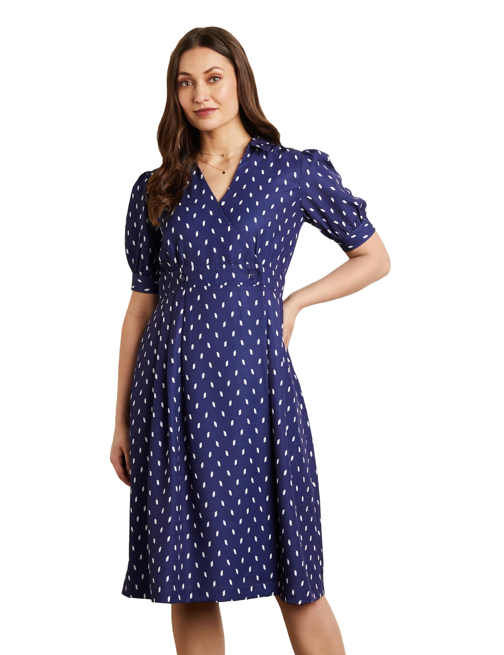symbol premium Women Desk-to-Dinner' Fit & Flare Wrap Dress (Midi Length | Stylish) (Available in Plus Sizes)-picture-12