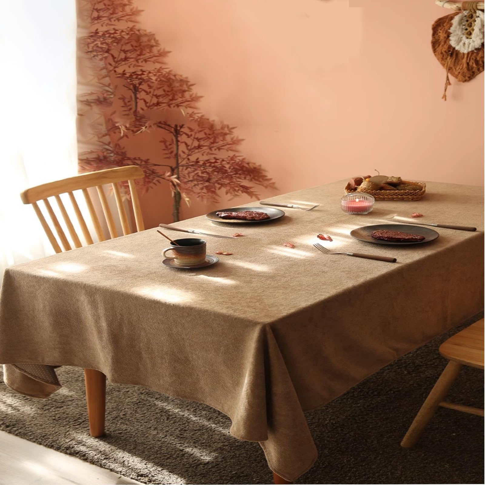 Nappe Unie en Tissu Doux, Nappe ImperméAble Et RéSistante De Style Rustique, IdéAle pour Les Mariages, Les Anniversaires(Green,140x240cm)
